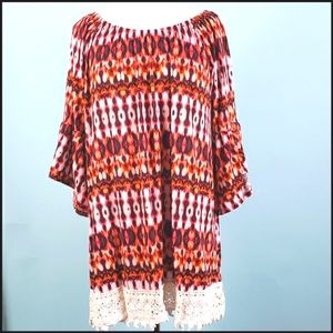 Plus Size - Adara Beautiful Aztec Print Lace Tunic Size 2X